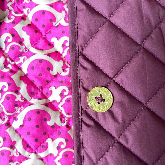 C. Wonder Quilted Burgundy Jacket Women’s XL Pink Print Lining Button Front - Picture 8 of 14